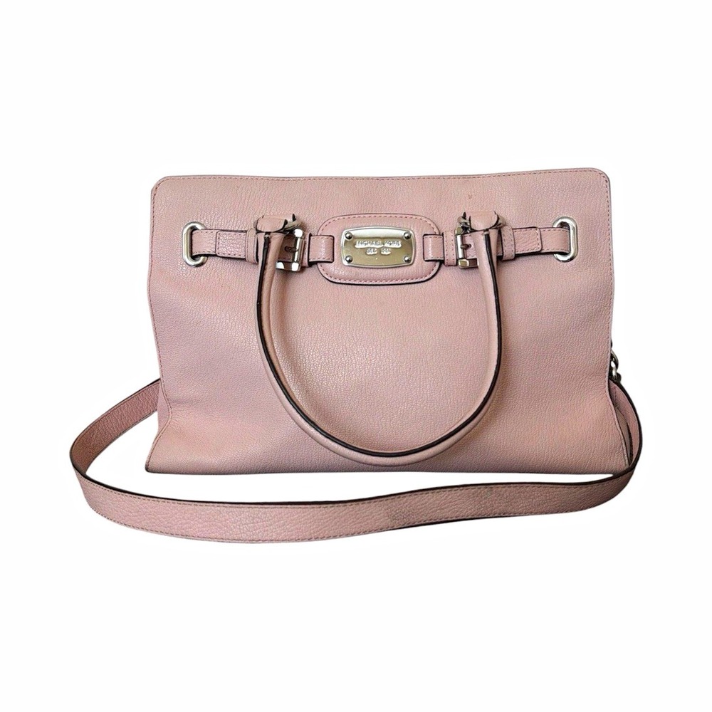 Michael Kors Hamilton Pink Pebbled Leather Satchel Top Handle Purse Tote Bag